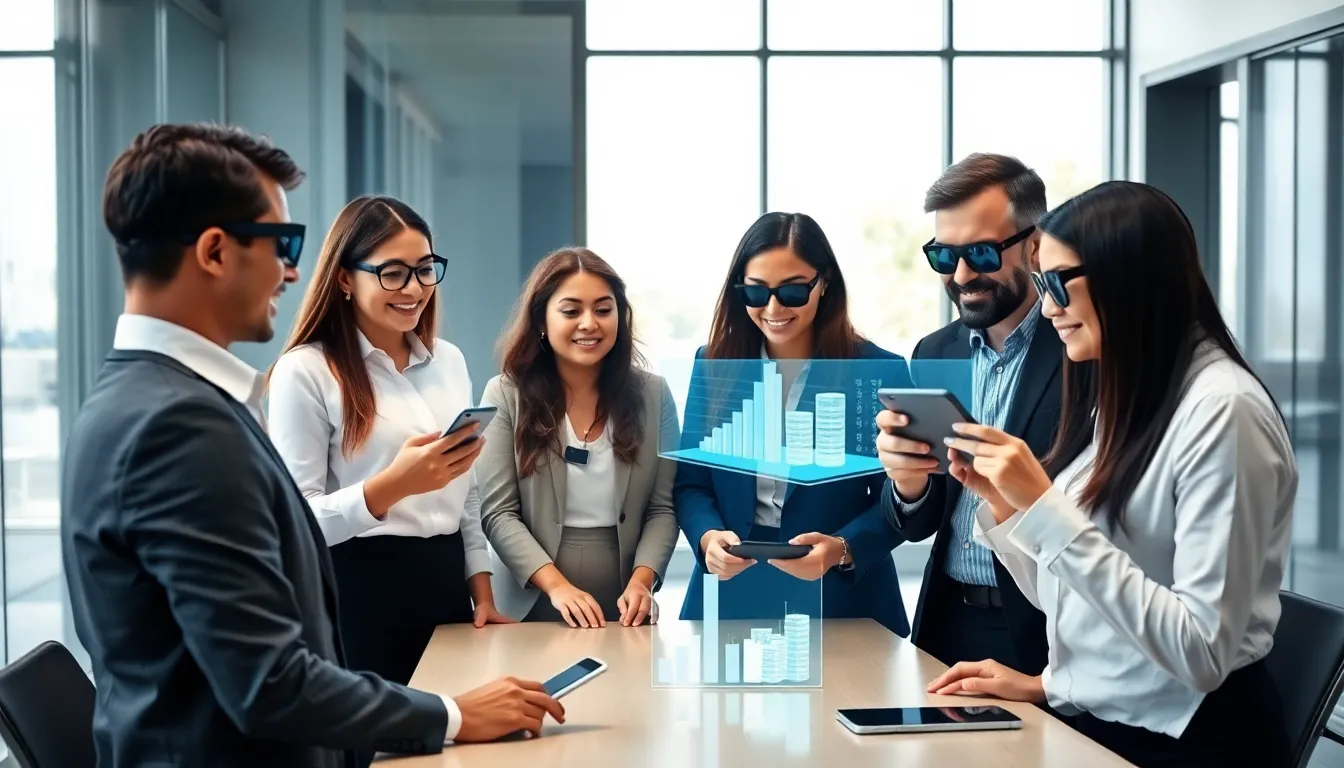 diverse team demonstrating augmented reality in a modern office.