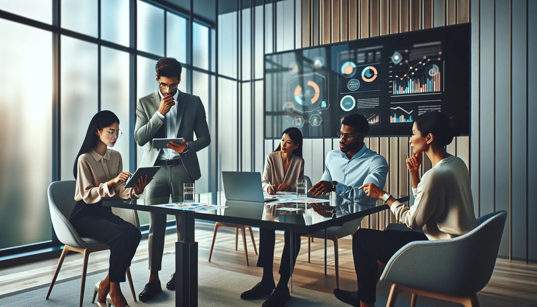 diverse team collaborating in a modern office setting.