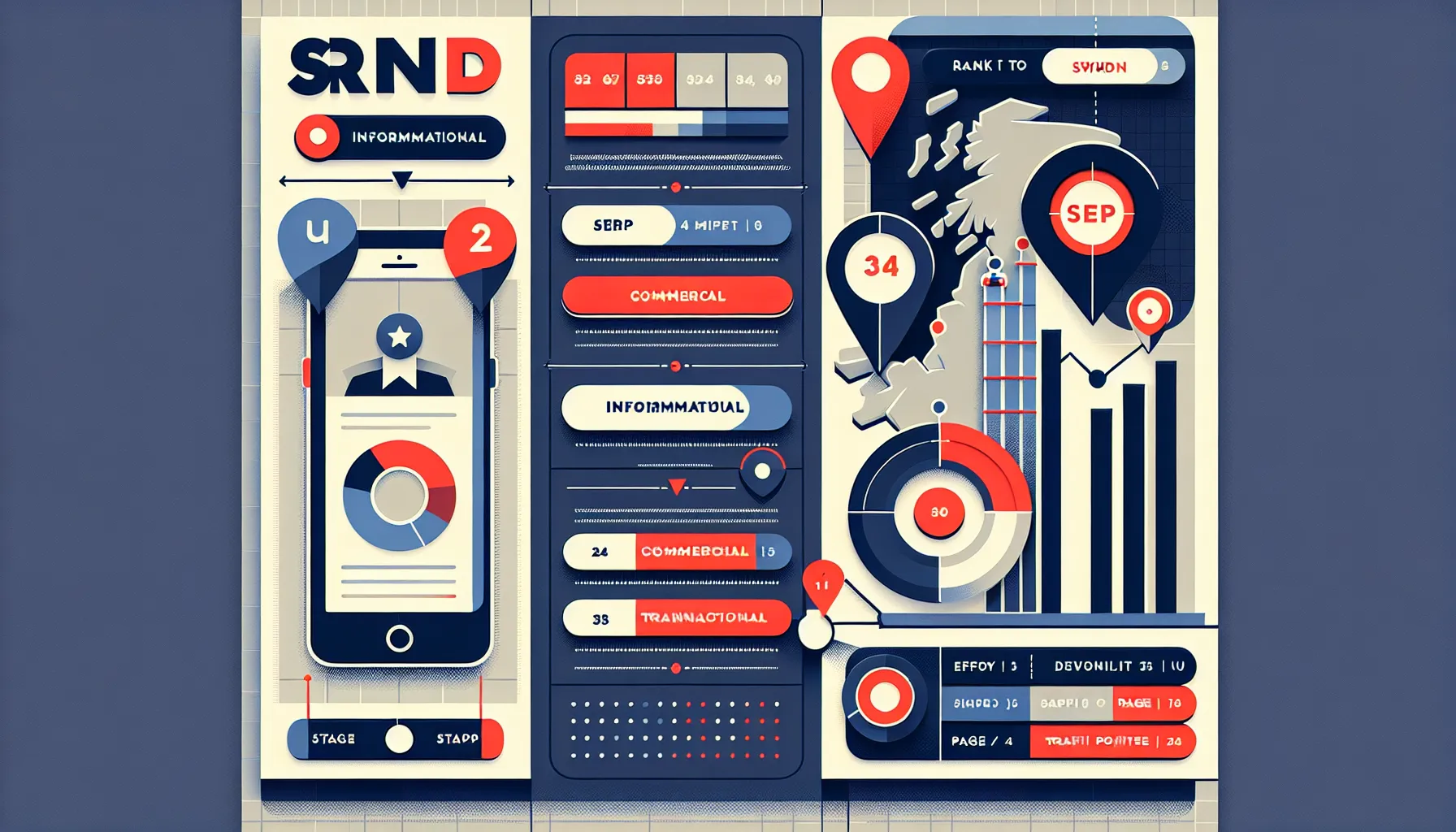 UK-themed process diagram for search intent, SERP evaluation, and keyword mapping.