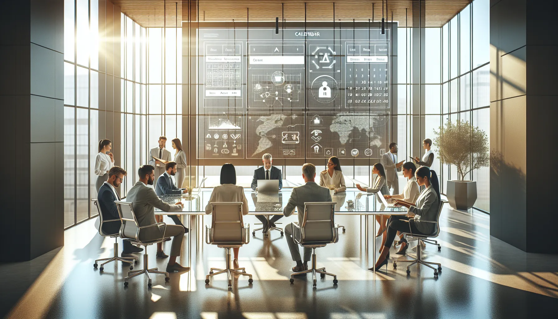 diverse team collaborating using a modern digital scheduling tool.