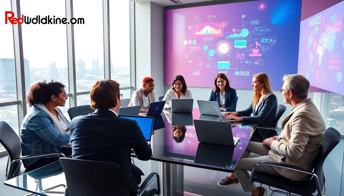 diverse professionals collaborating in a modern workspace.