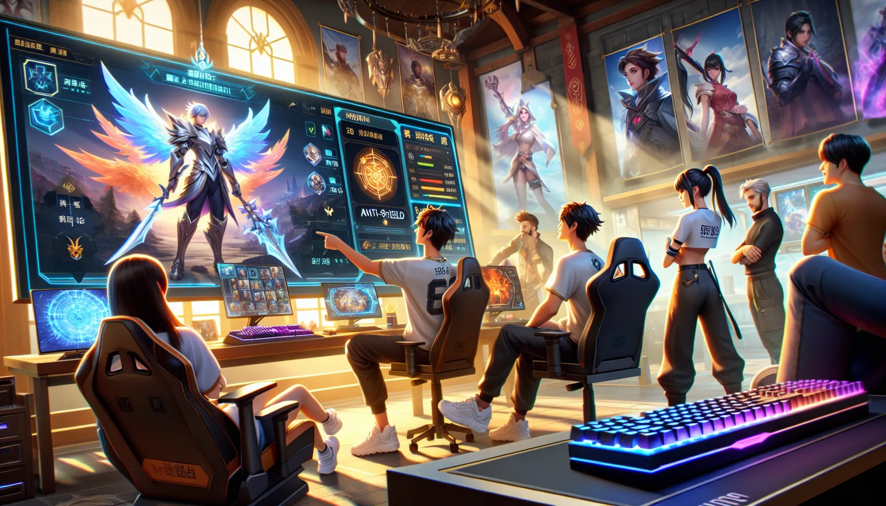 gamers discussing anti-shield strategies in a modern gaming setup.