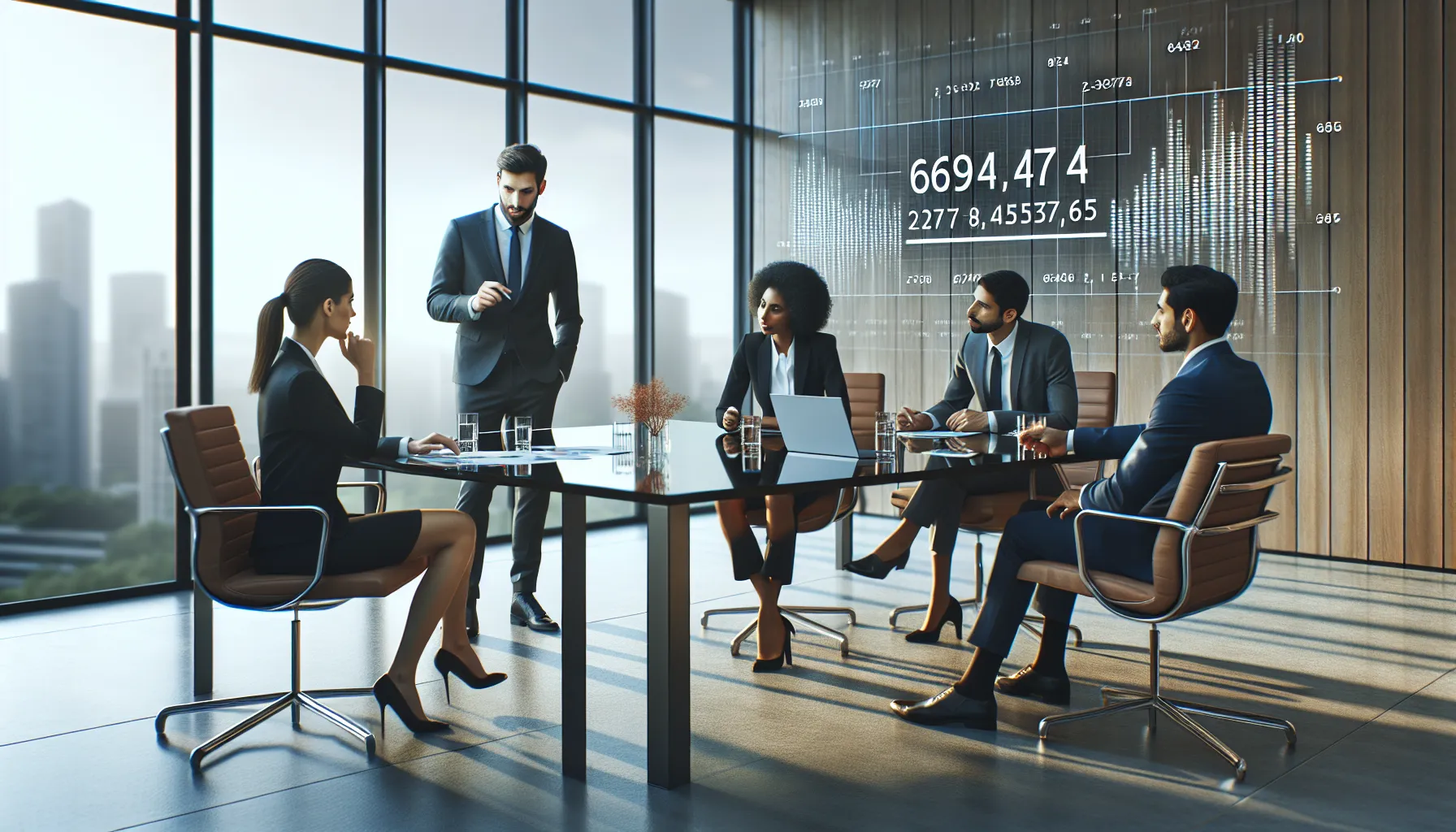 team analyzing a number in a modern office setting.