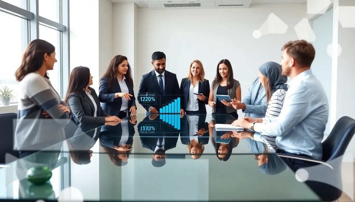 diverse team discussing customer service strategies in a modern office.