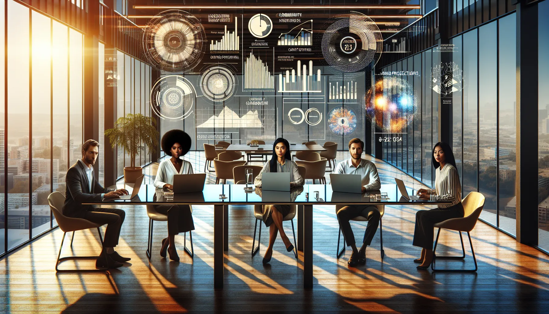 diverse team discussing housing market projections in a modern office.