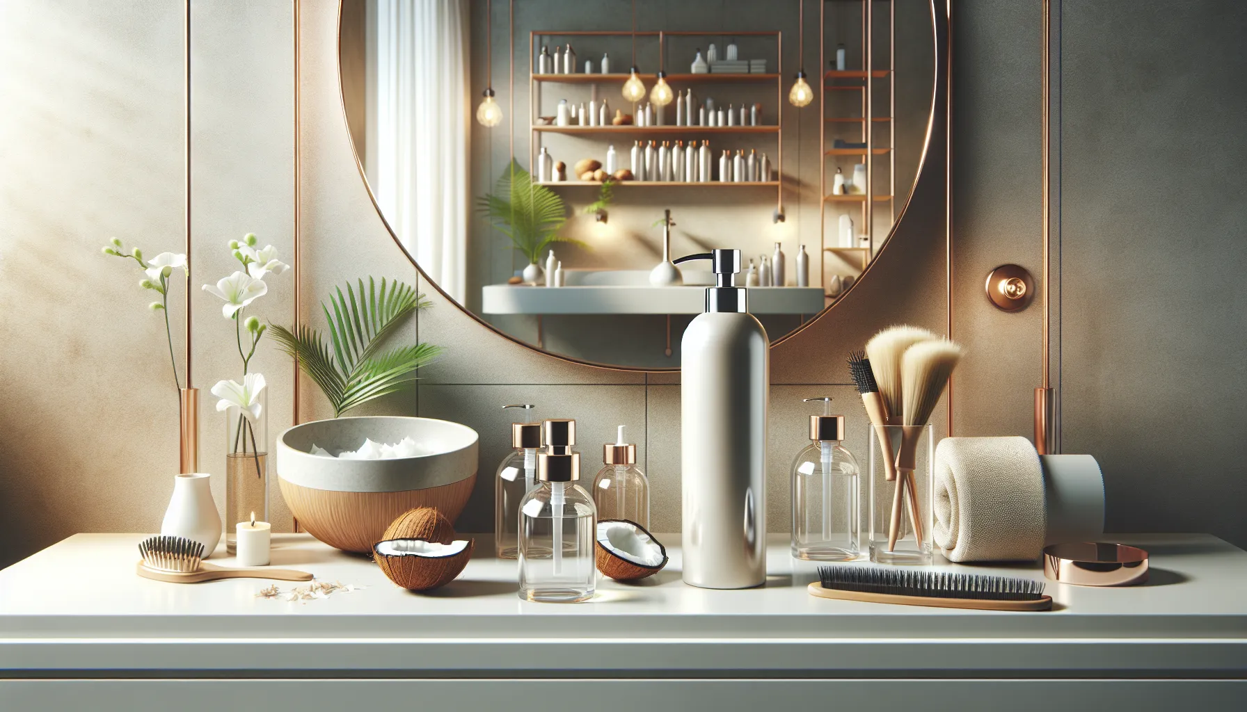 premium hair care product with natural ingredients in a modern bathroom setting.