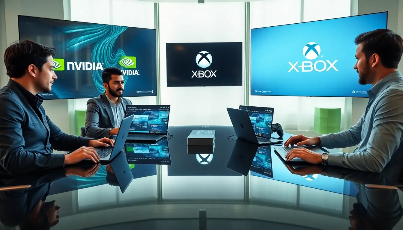 diverse team discussing cloud gaming technology in a modern office.