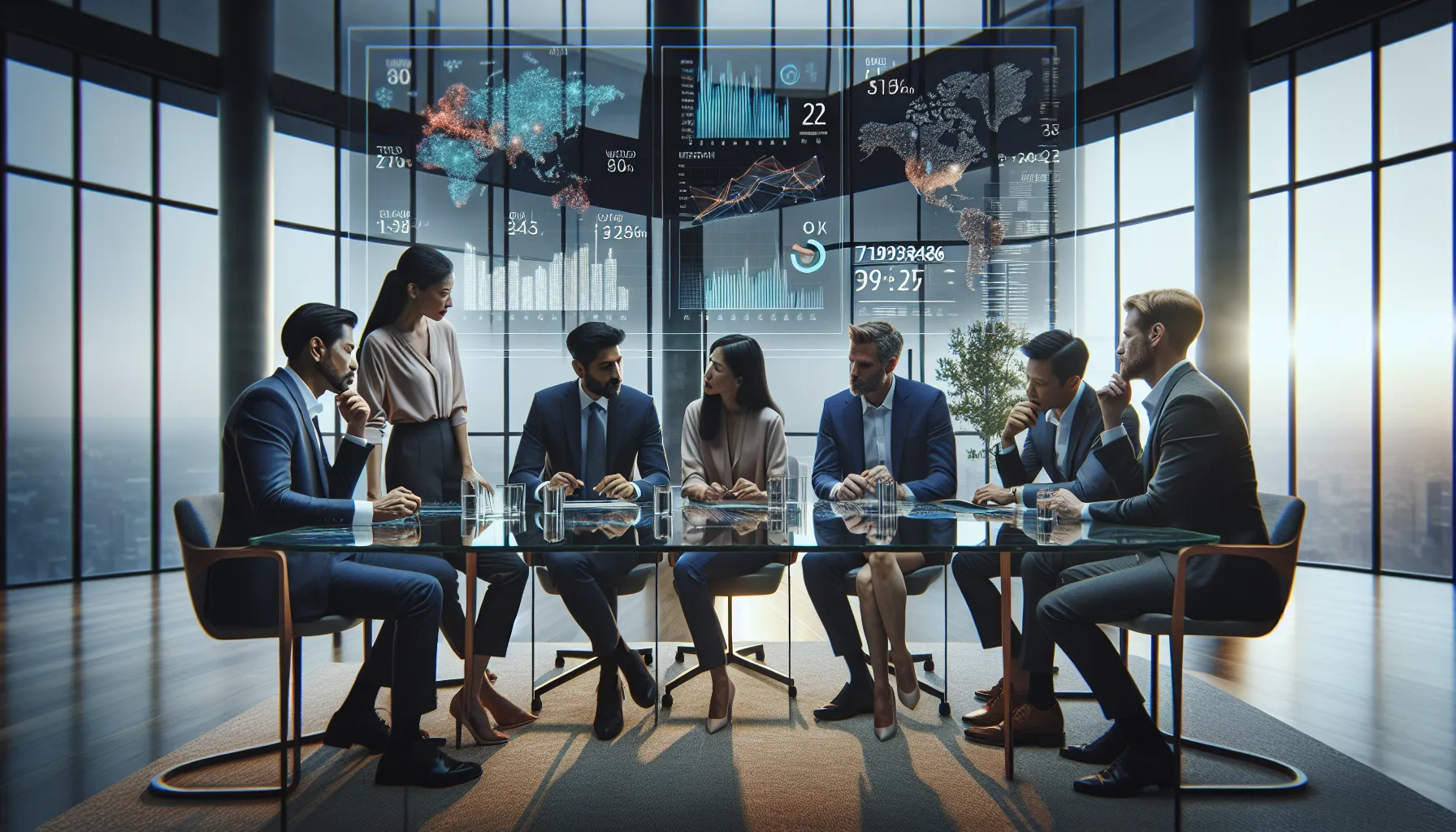 diverse professionals analyzing data in a modern office setting.