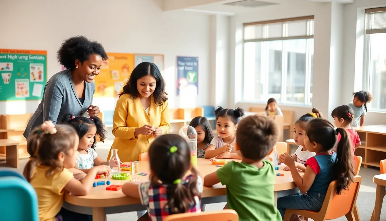 children and teachers engaging in activities at YMCA Abington Early Learning Center.