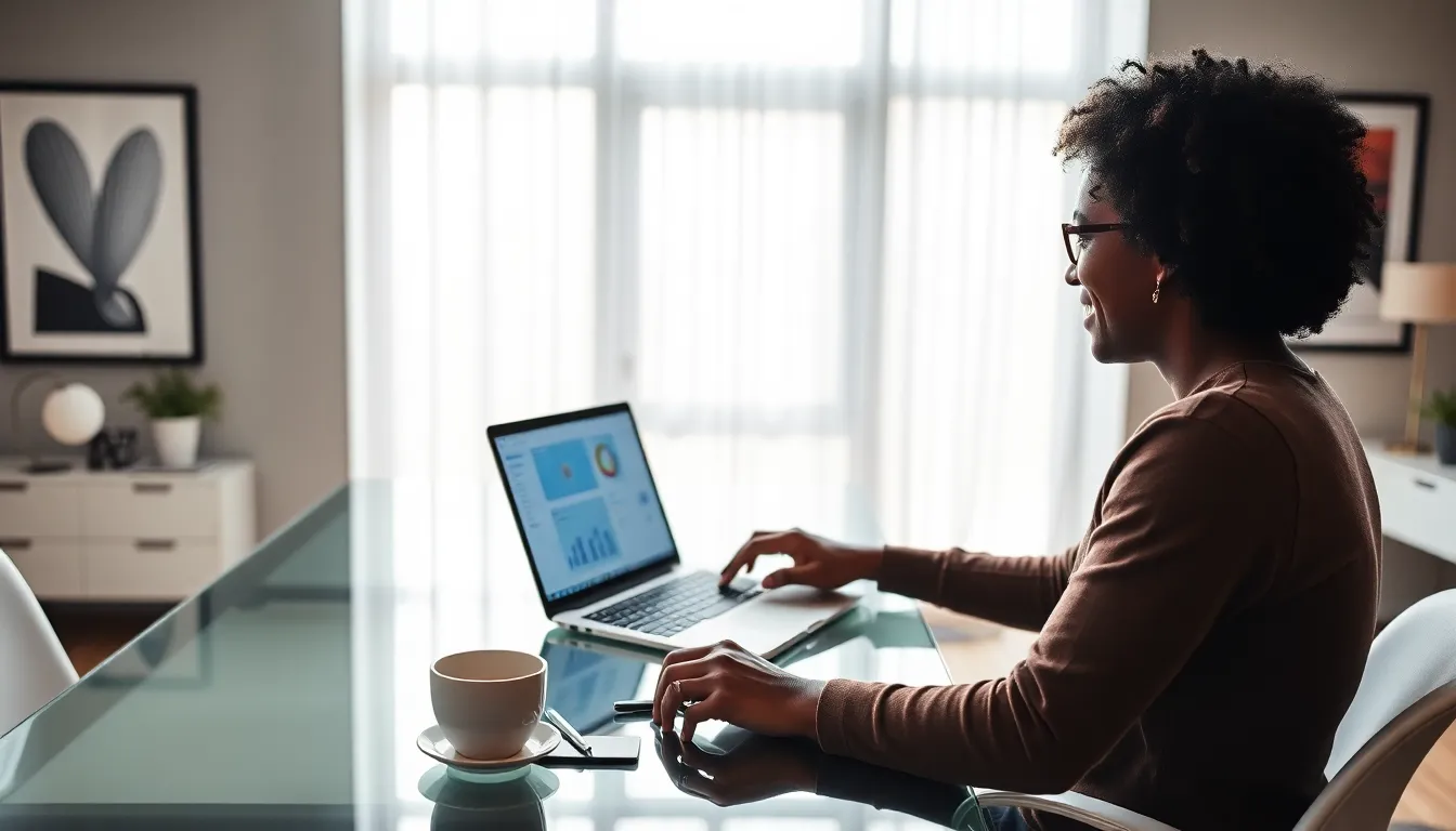 user engaging with SaaS software in a modern office.