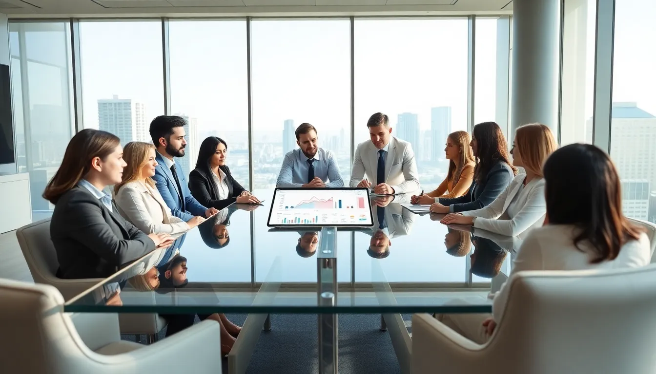 diverse team discussing mortgage rates in a modern office setting.