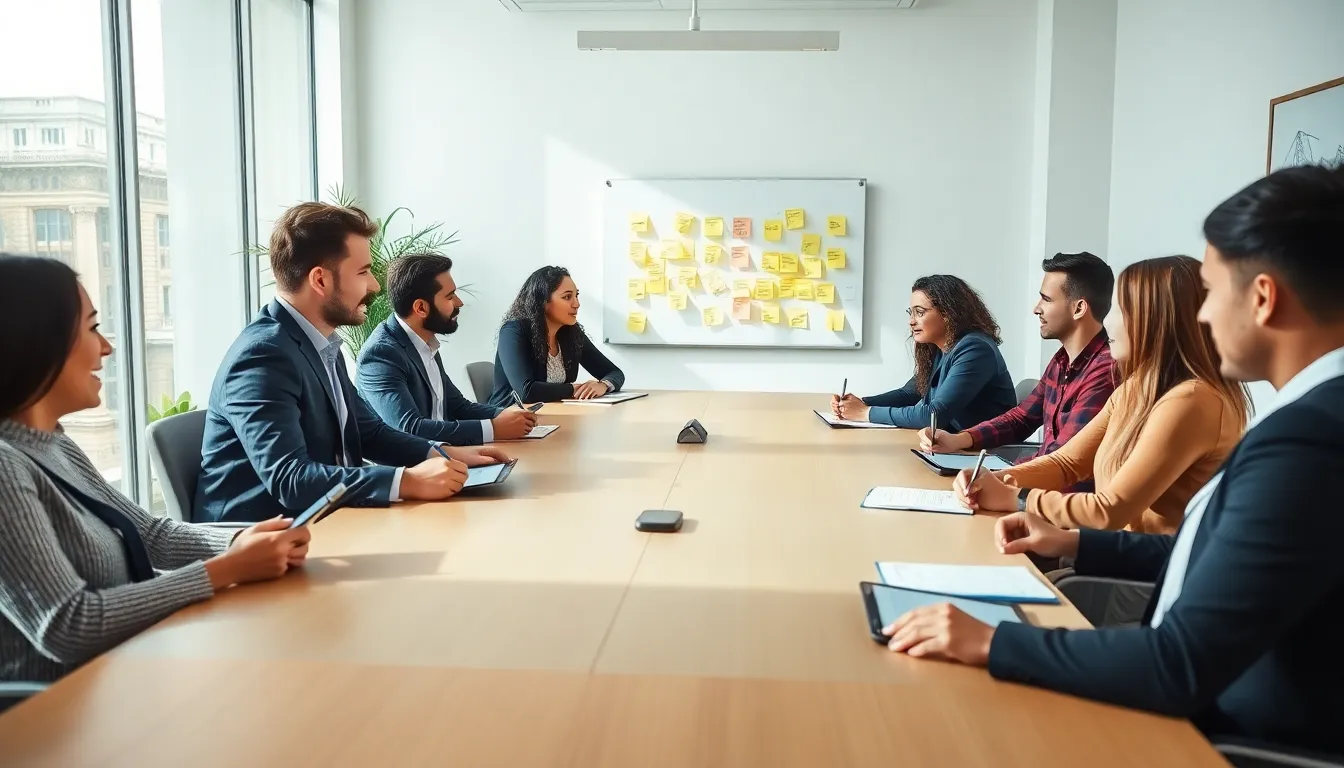 diverse team collaborating in a modern office setting.