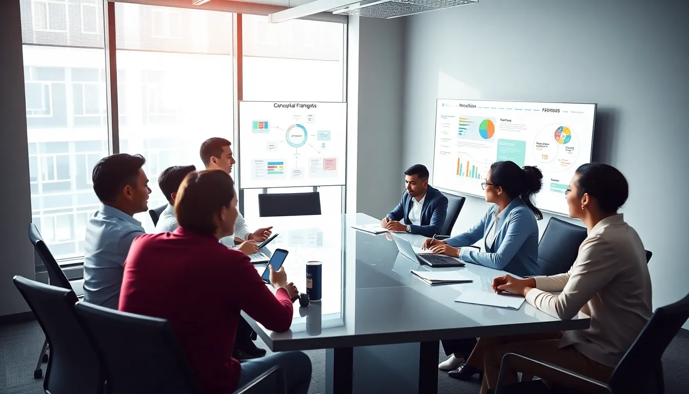 diverse team brainstorming in a modern office setting.
