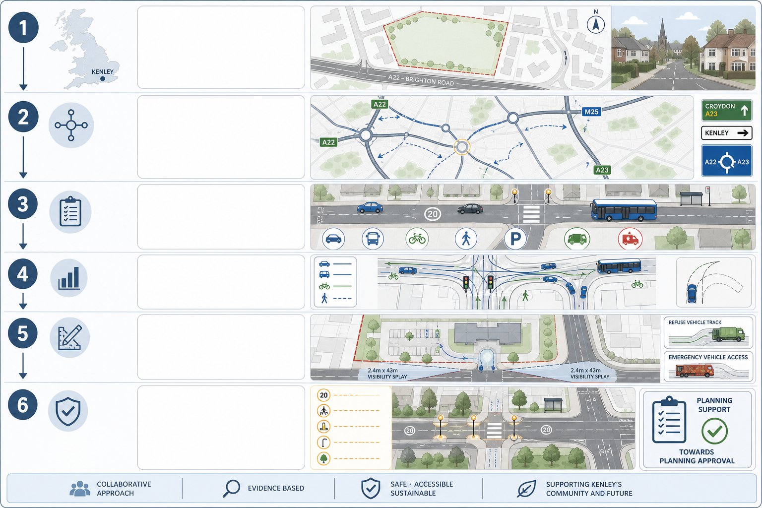 Traffic engineer workflow for Kenley development planning and transport assessment.