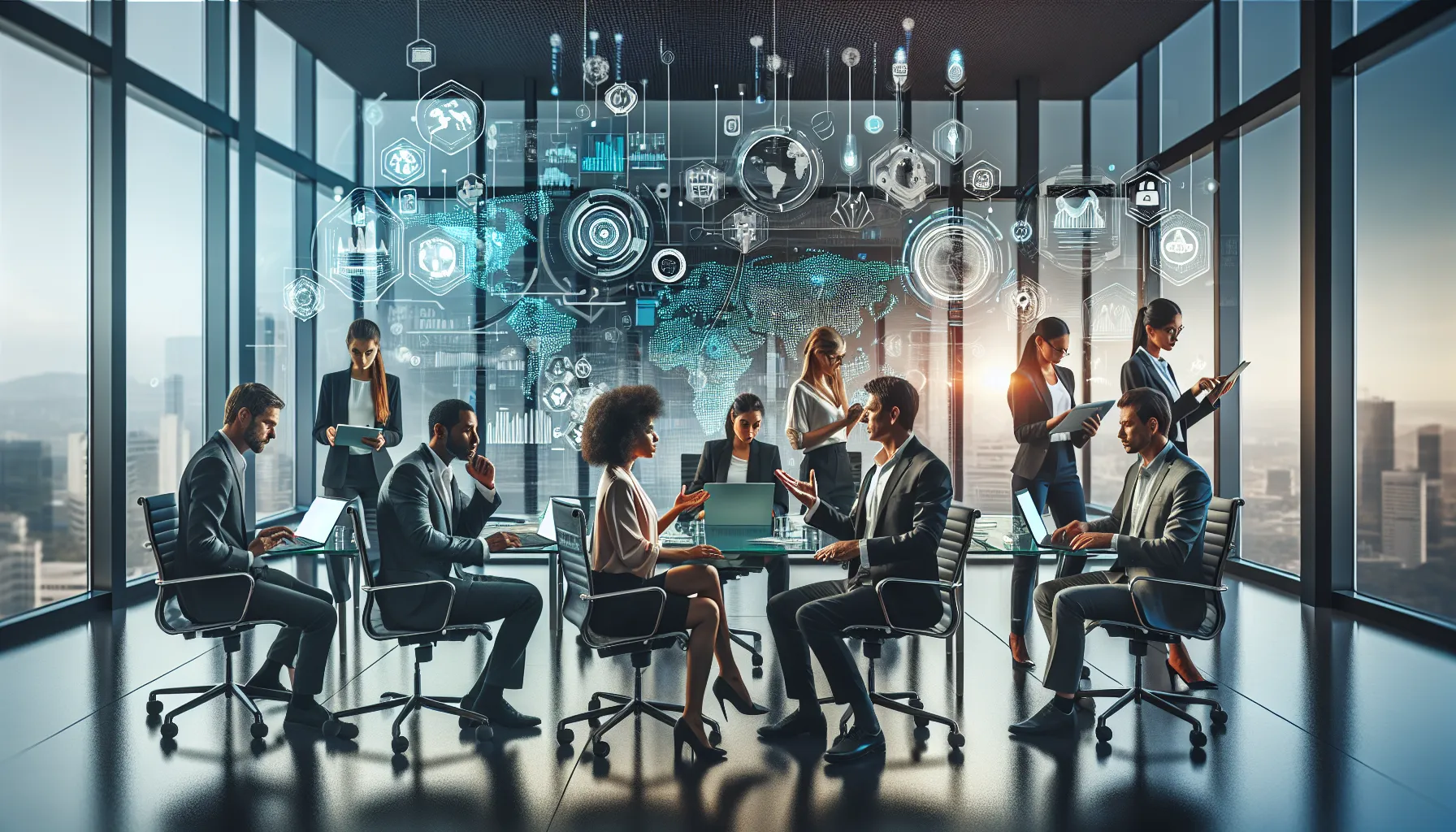 diverse team collaborating in a modern tech office.