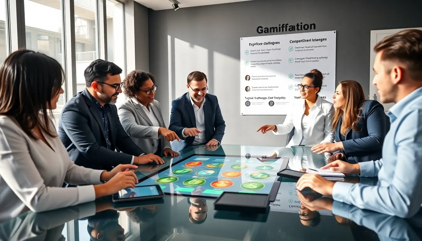 diverse team collaborating in a workshop on gamification strategies.