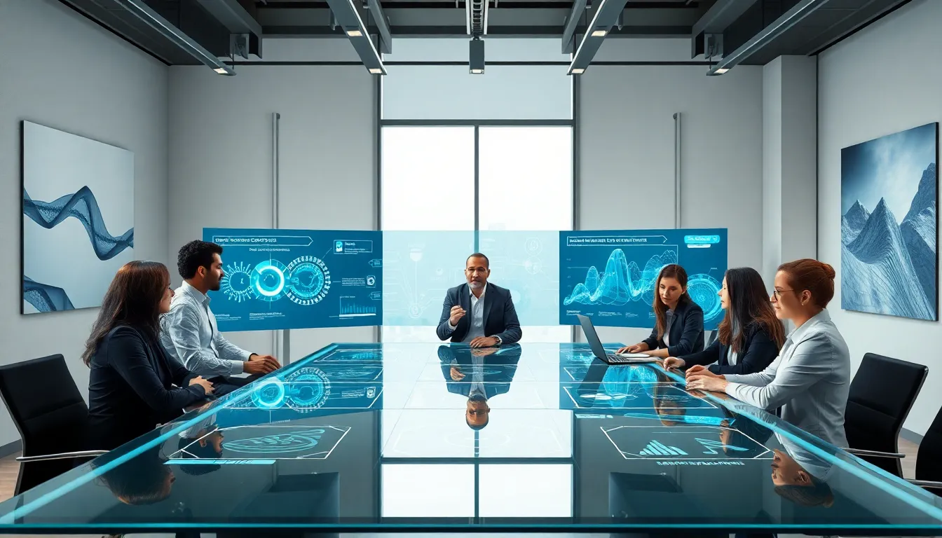 diverse team discussing emerging technologies in a modern office.