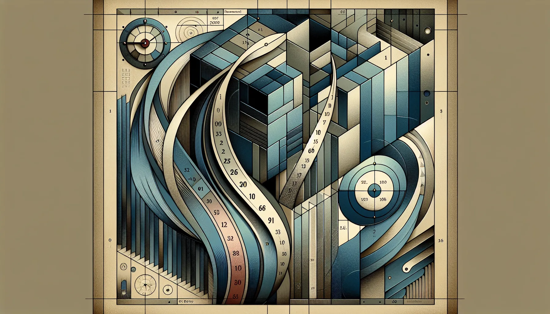 Abstract blocks, ribbons, and clocks suggesting notice periods and contractual tension.