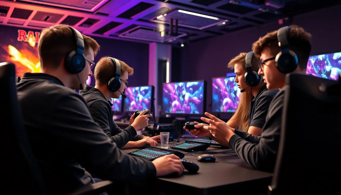 diverse team strategizing in a modern gaming environment.