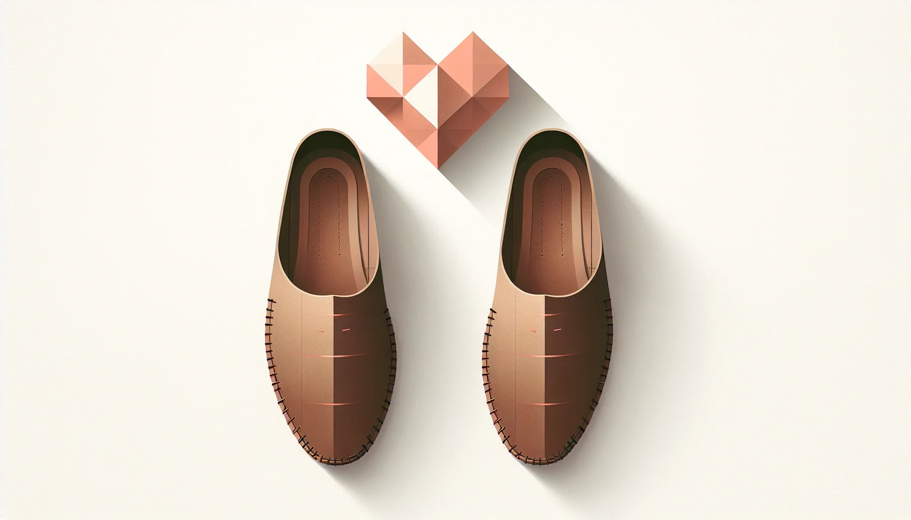 Traditional opanci shoes with floating heart symbol on minimal background
