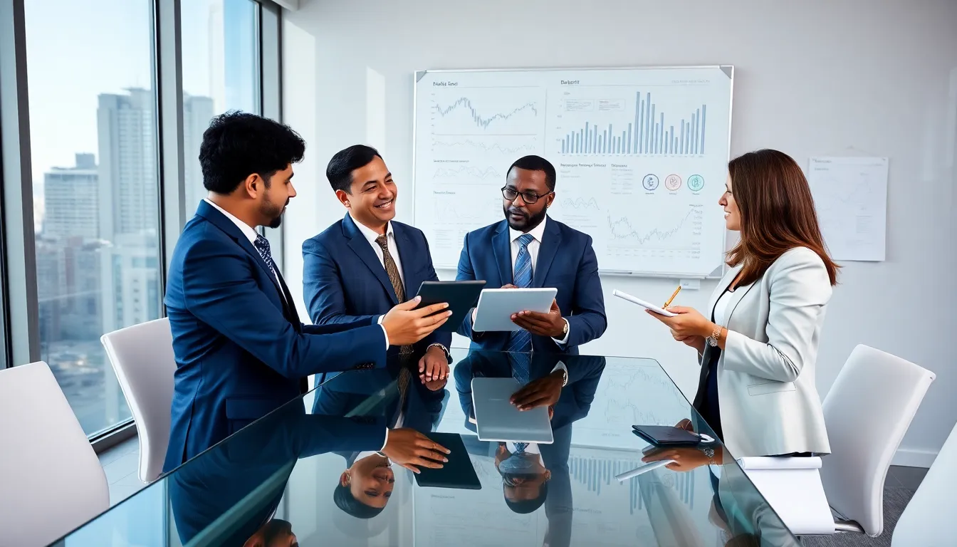 diverse financial advisors collaborating in a modern office.