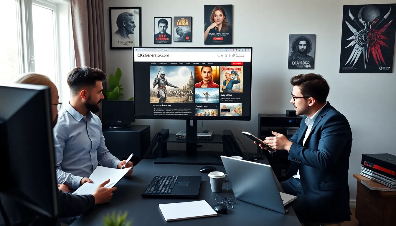 diverse gamers collaborating in a modern gaming workspace.