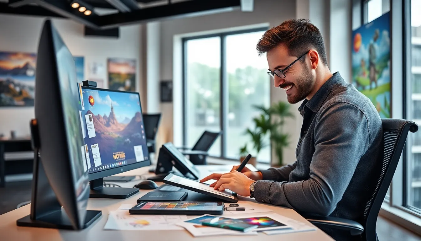 Eloni Lomla working in a modern creative studio for ImagineerGames.
