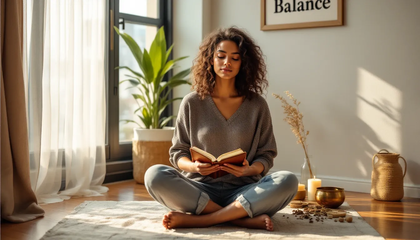 Woman journaling thoughtfully in a sunlit apartment, reflecting on a setback.