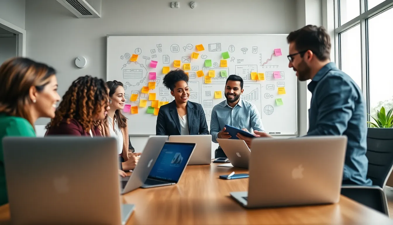 diverse professionals collaborating in a modern digital workspace.