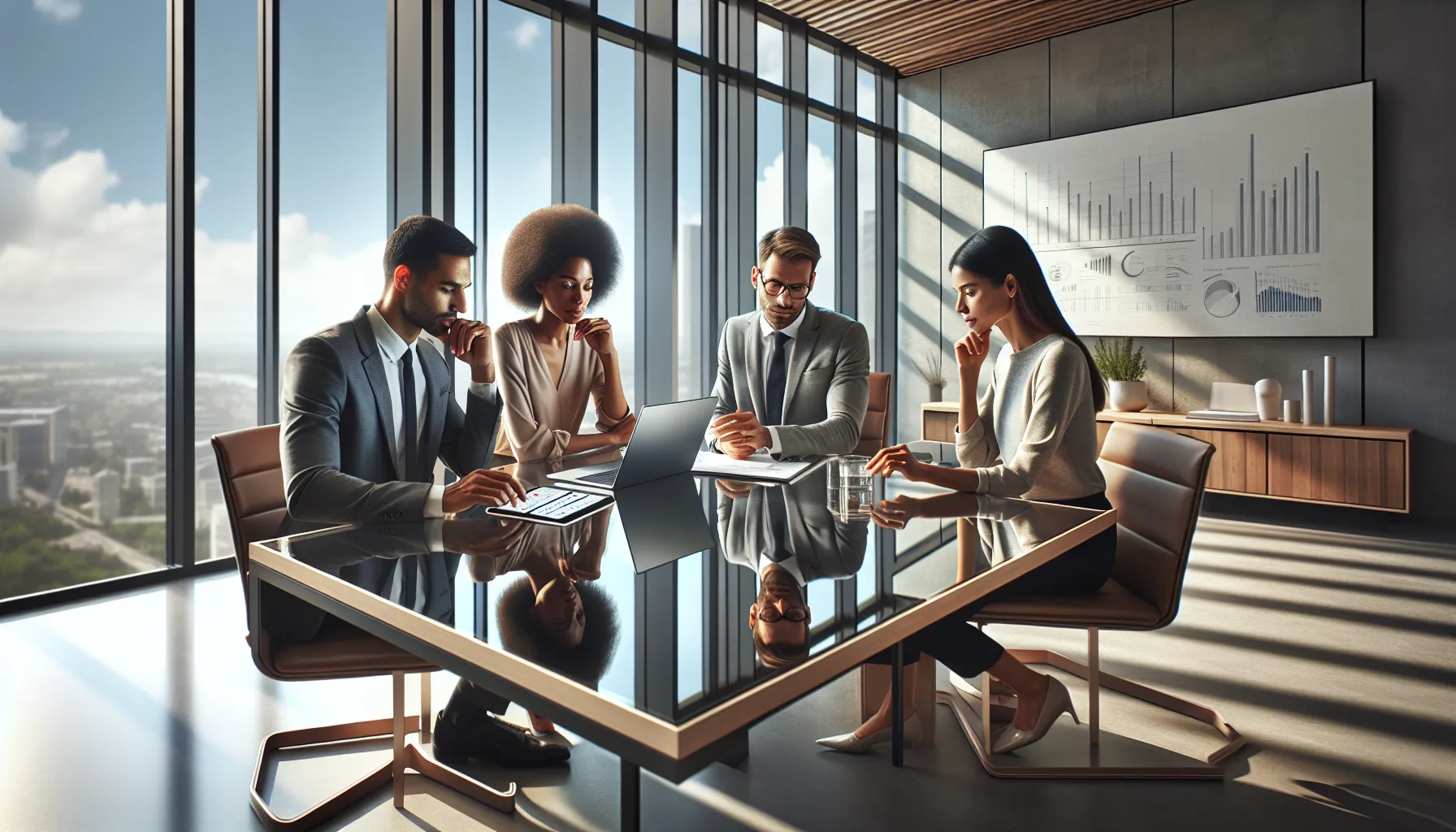diverse professionals discussing academic standings in a modern office.
