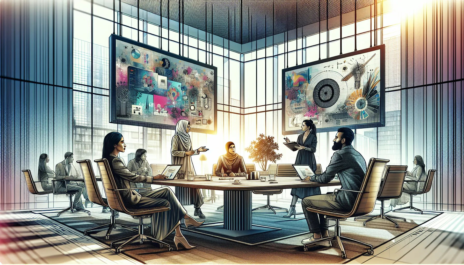 diverse creatives collaborating in a bright, modern office.