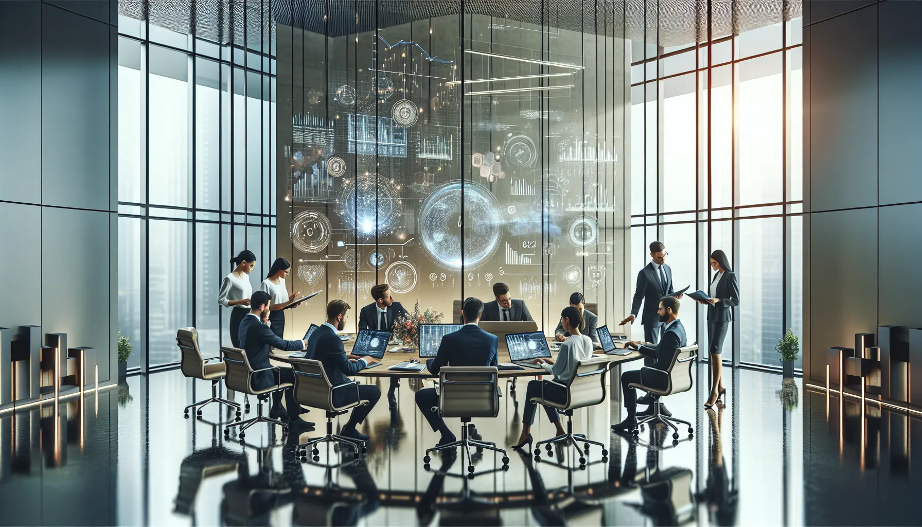 diverse team discussing data management in a modern office.