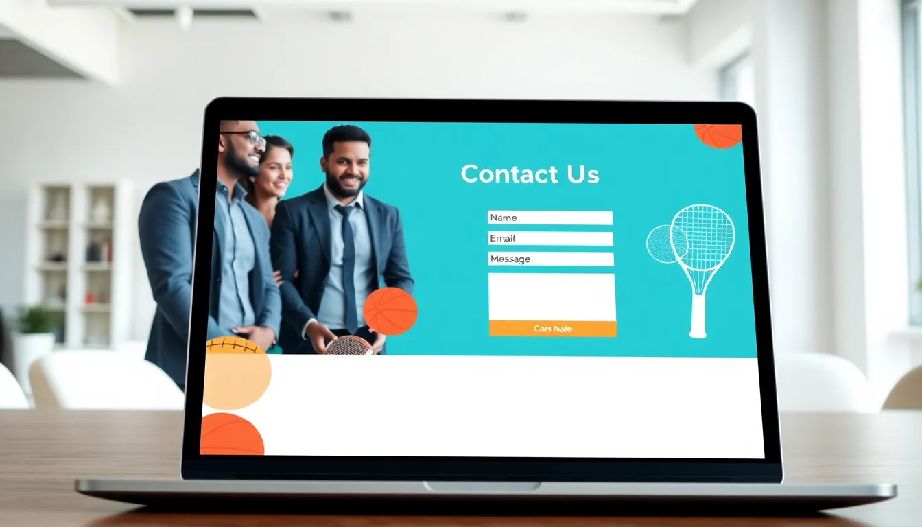 Interactive contact form on a laptop in a modern office setting.
