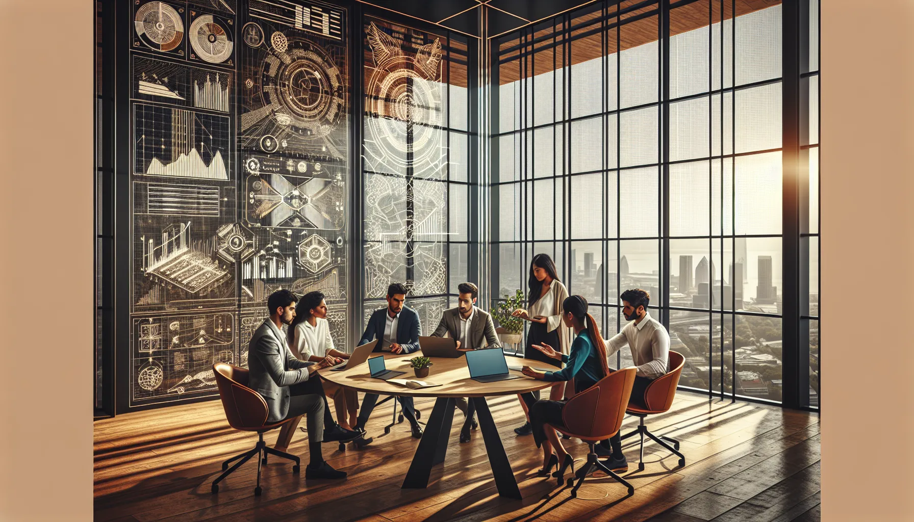 diverse professionals discussing future applications of Ndealba93 in a modern office.