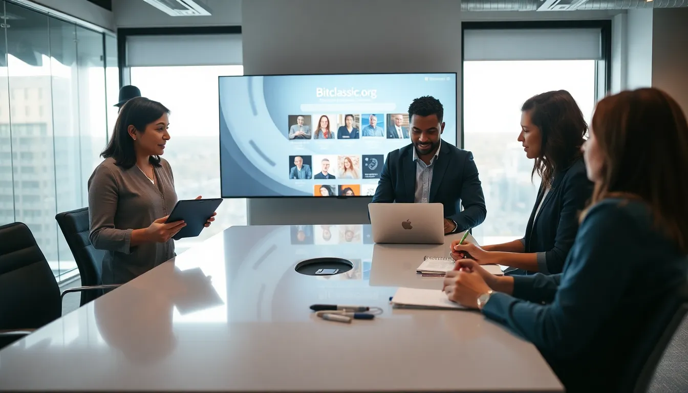 diverse team collaborating in a modern office setting.