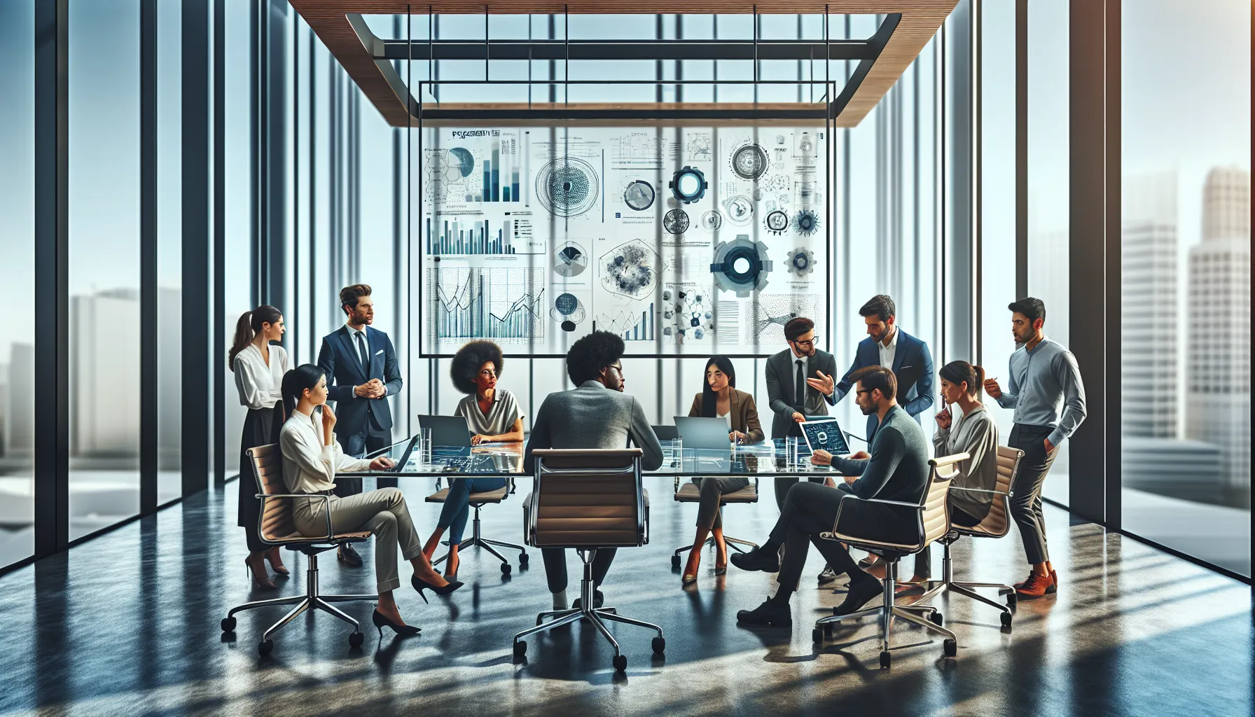 diverse professionals collaborating on technology solutions in a modern office.