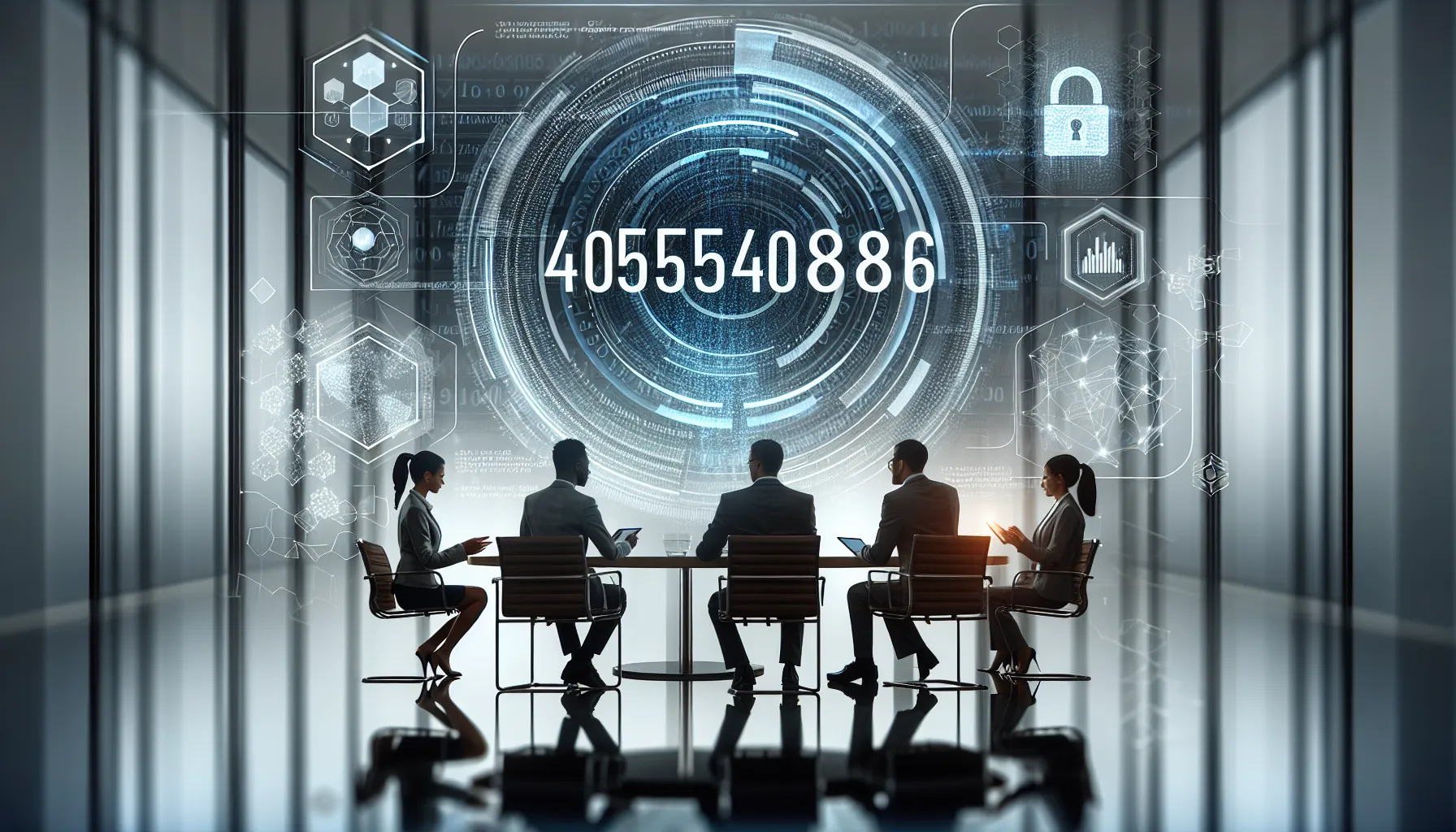 data visualization featuring the number 4055408686 in a modern office.