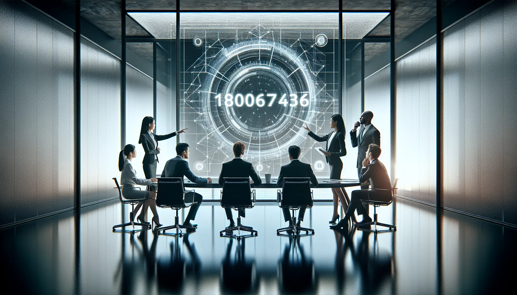 diverse professionals discussing digital technology in a modern office.