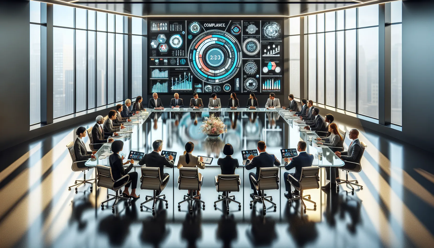 diverse professionals discussing legal regulations in a modern conference room.