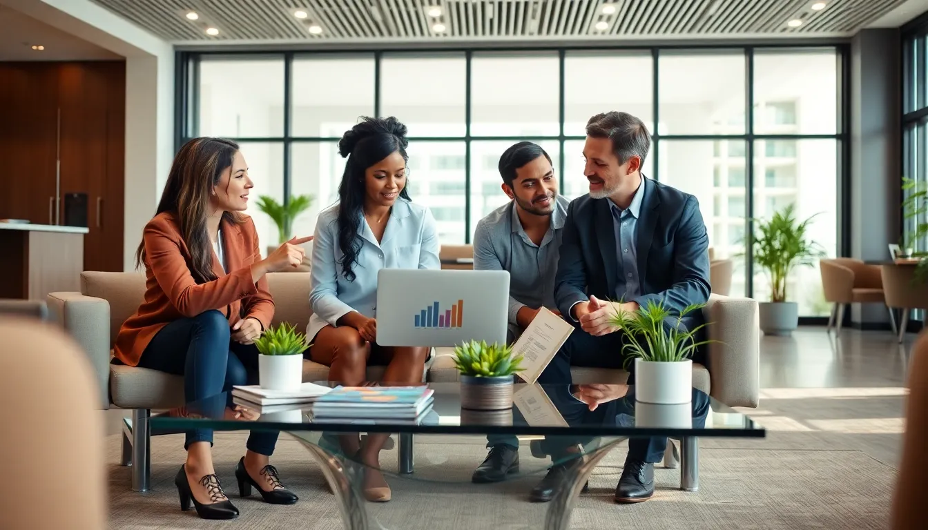 diverse mental health professionals collaborating in a modern clinic.