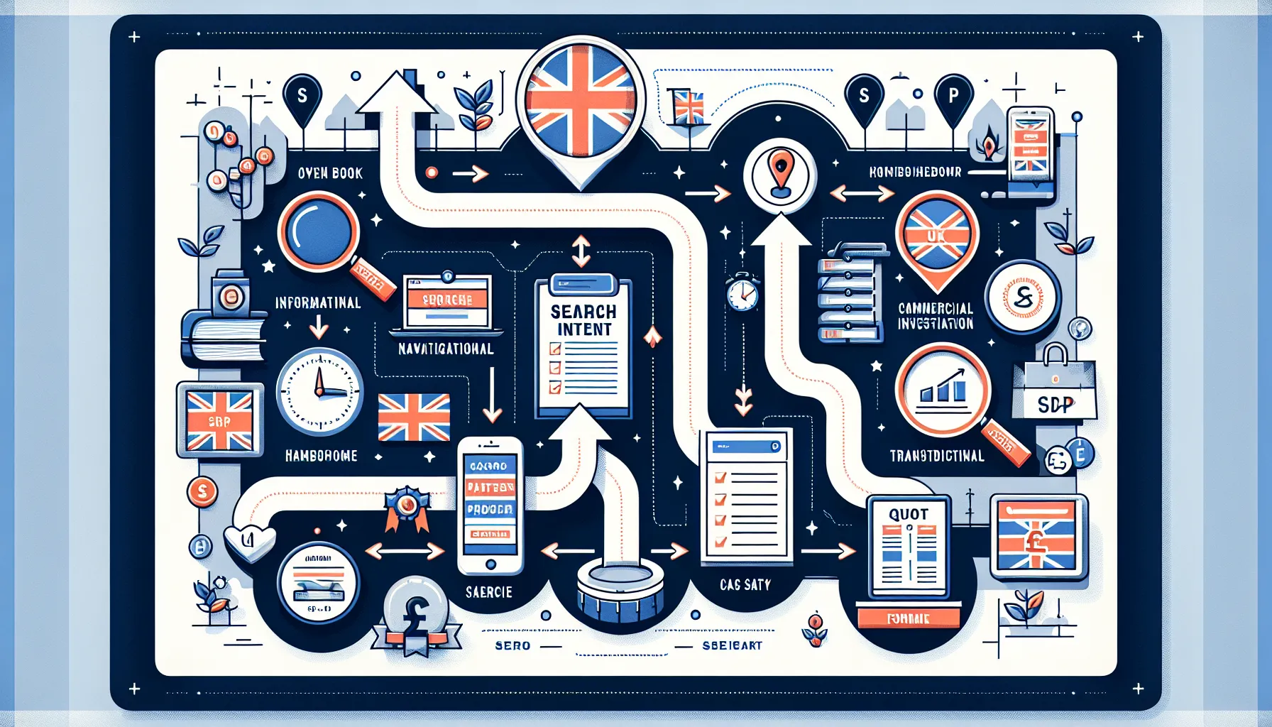 UK journey infographic mapping search intent to matching content formats.