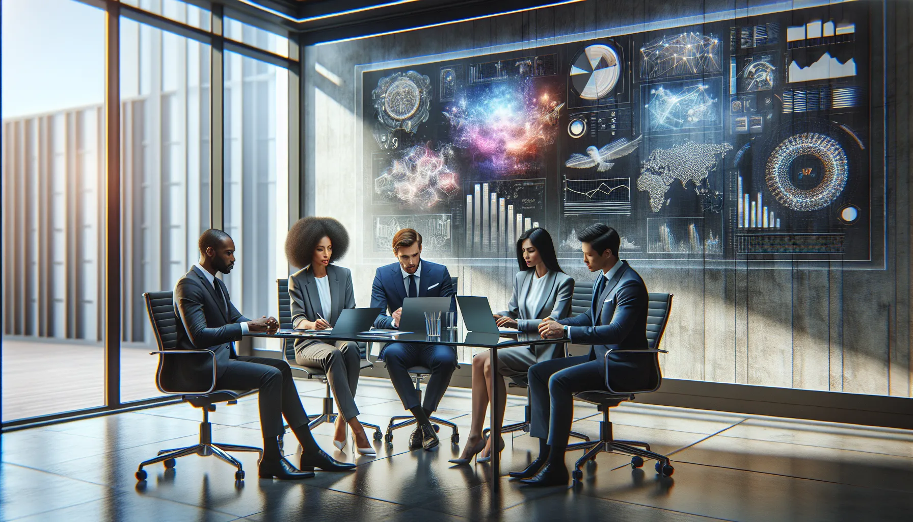 diverse team collaborating on djqcvjl in a modern office.