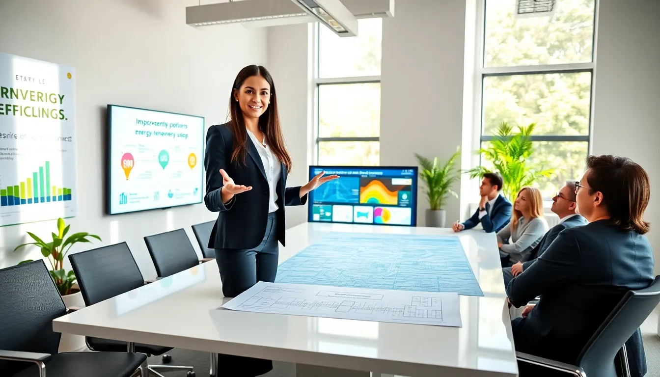 Peggy L. Carlton presenting energy solutions in a modern office.