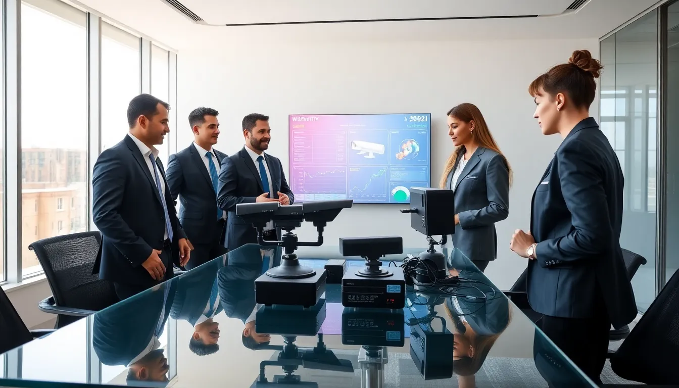 diverse security team collaborating in a modern office setting.
