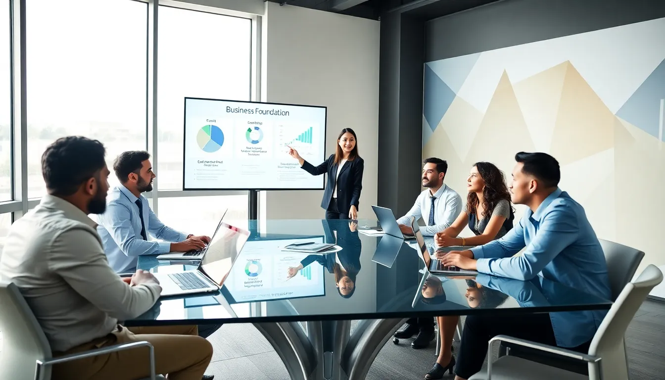 diverse business team collaborating in a modern office setting.