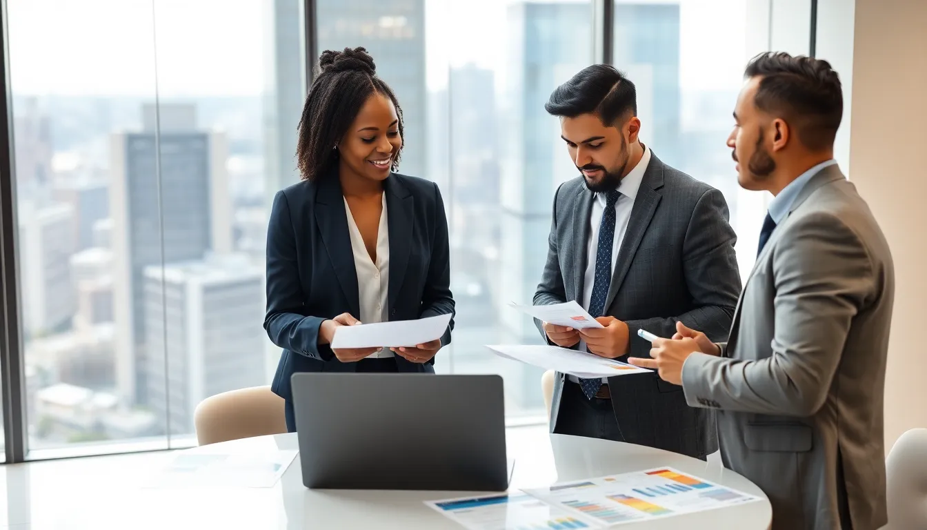 diverse team discussing short-term loan options in a modern office.
