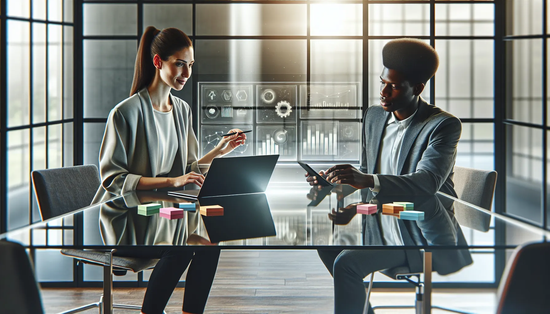 diverse professionals collaborating in a modern office setting.
