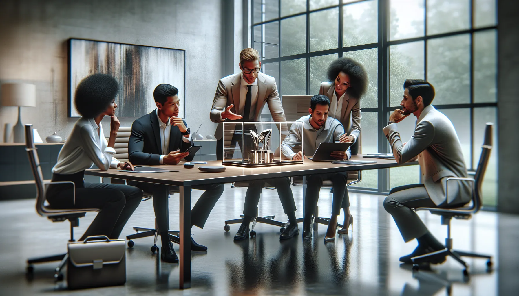 team discussing the Valan Slap845 in a modern office.