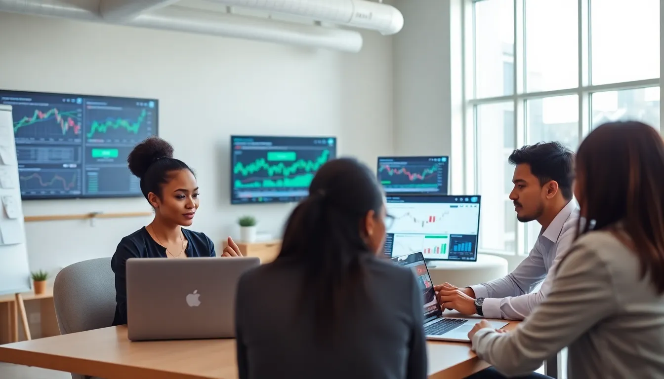diverse team discussing cryptocurrency in a modern office.
