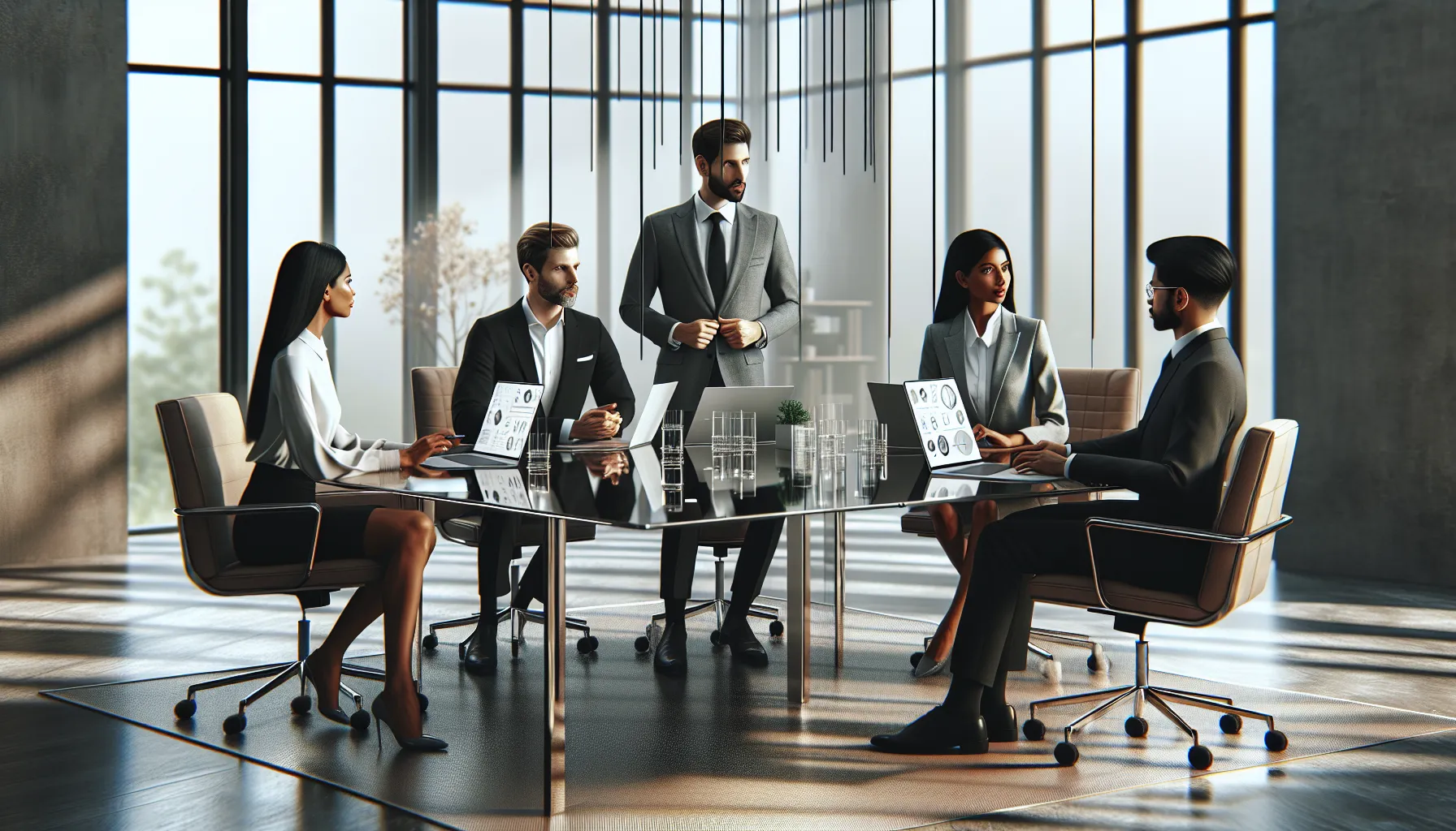 diverse team discussing the significance of a complex number in a modern office.